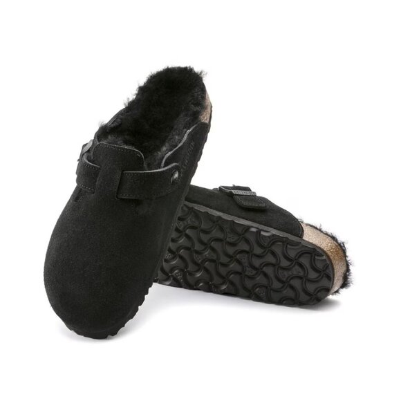 Birkenstock Boston VL Shearling  Suede Leather Black Unisex Clog Sandal